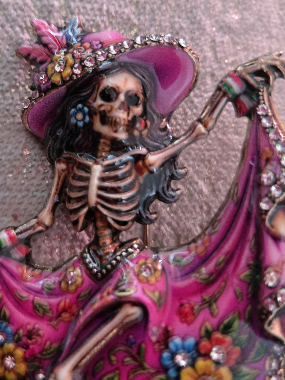 Skeleton Dancer Brooch Pin in Vibrant Pink & Rhinestones💃NWT